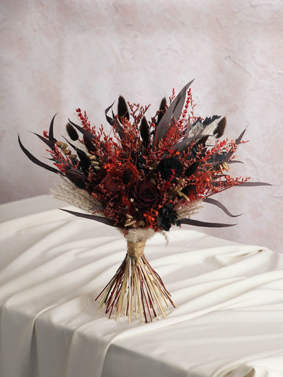 Romantic Marsala Bridesmaid Bouquet With Black And Red Shades