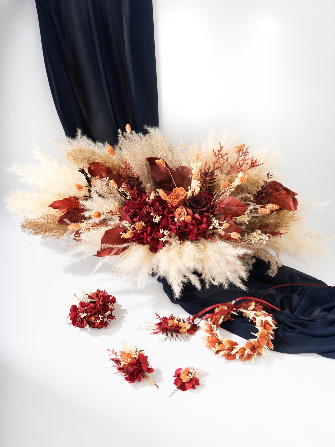 Dried Flower Corsage Burgundy With Terracotta Flowers For Your Special Day