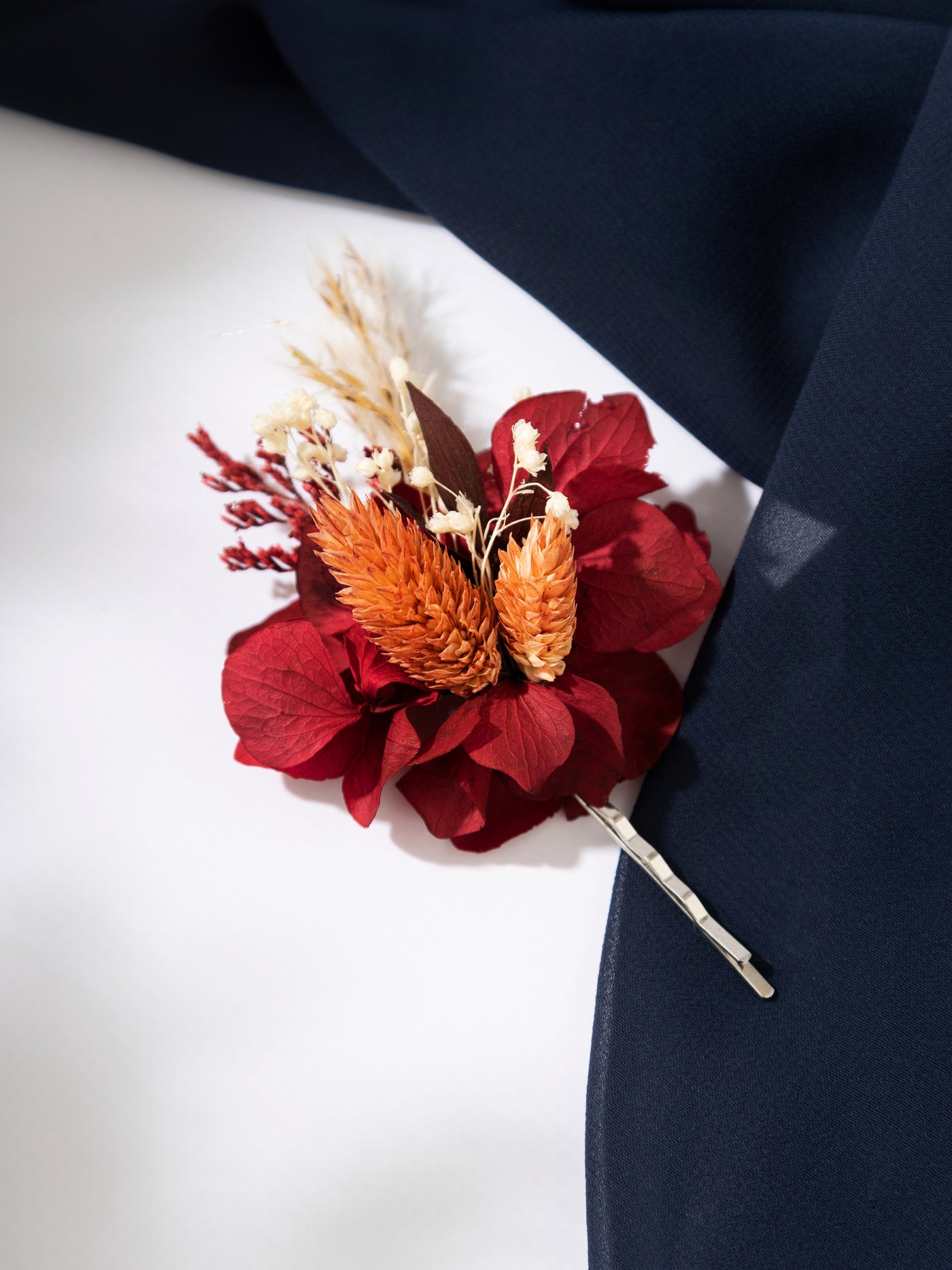 Flower Hair Pin Burgundy With Terracotta Flowers For Your Special Day