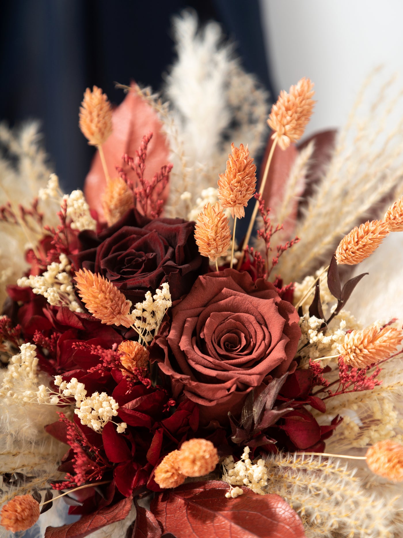 Centerpiece Burgundy With Terracotta Flowers For Your Special Day