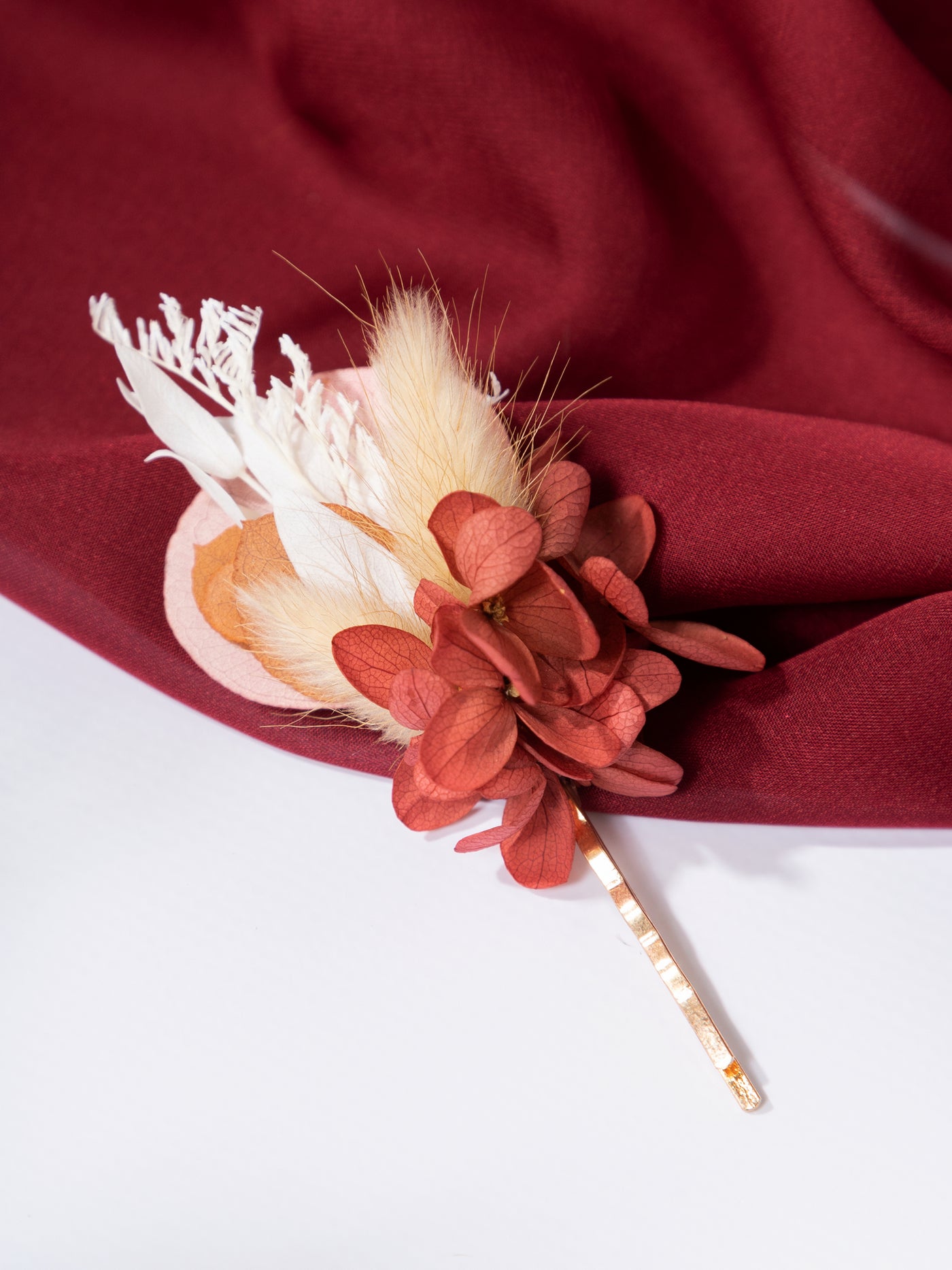 Flower Hair Pin  With Dusty Rose Flowers, Pampas Grass, And Eucalyptus