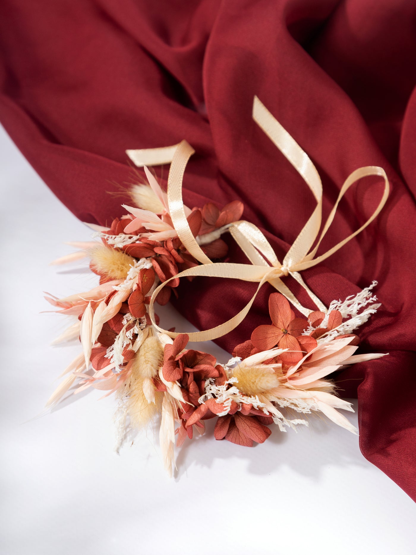 Dried Flower Corsage With Dusty Rose Flowers, Pampas Grass, And Eucalyptus