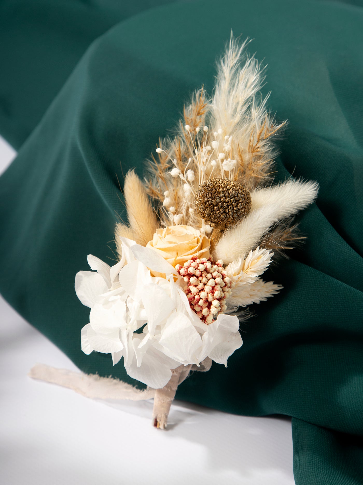 Dried Flower Boutonniere With Beige And White Preserved Flowers For Your Wedding