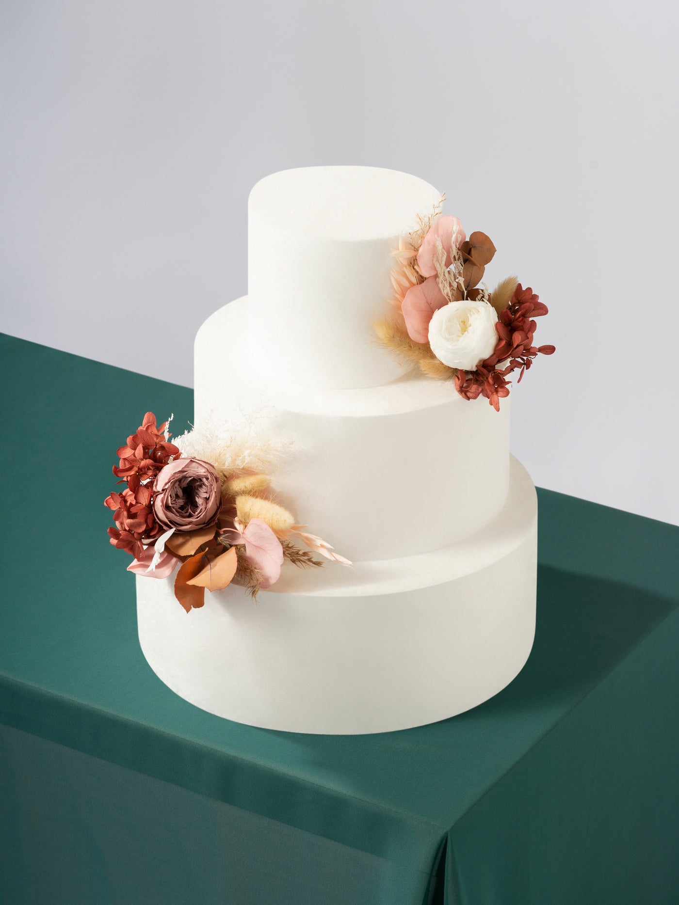 Cake Topper With Dusty Rose Flowers, Pampas Grass, And Eucalyptus