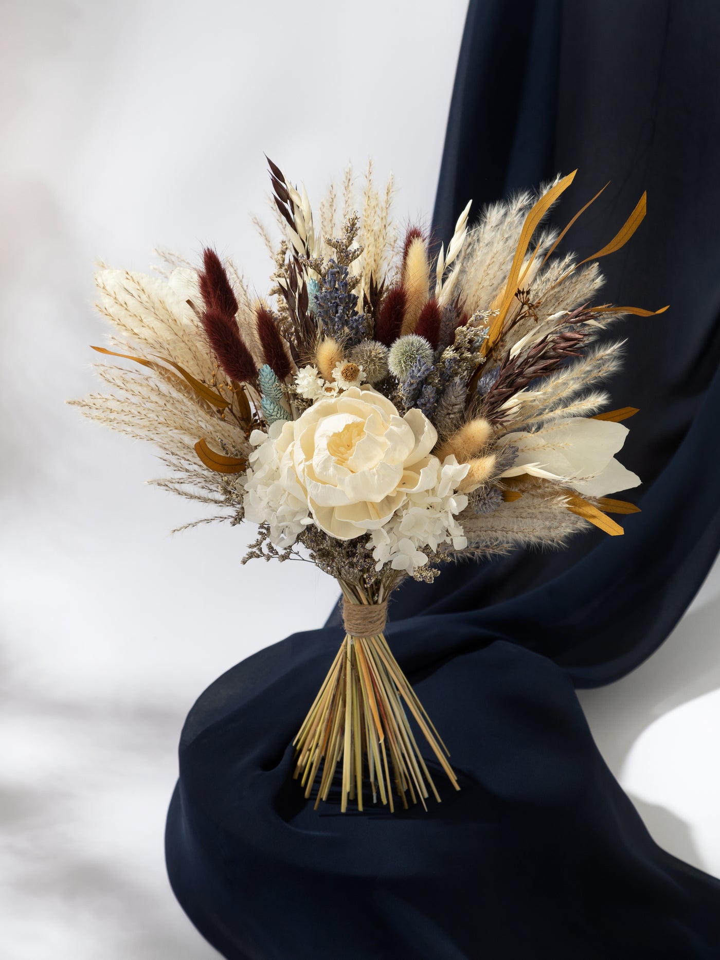 Bridesmaid Bouquet With A Beige And Navy Rustic Flower Of Roses