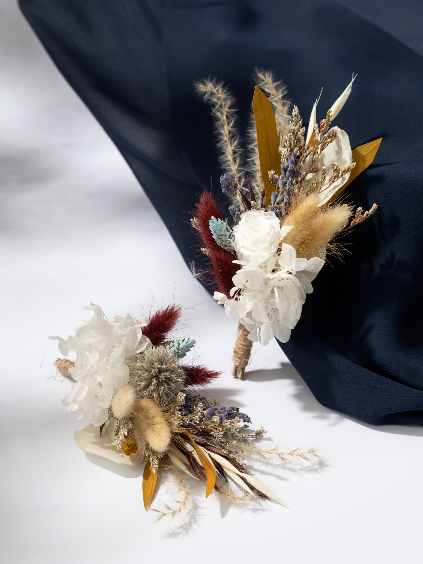 Dried Flower Boutonniere With Rose And Beige And Navy Rustic Flower