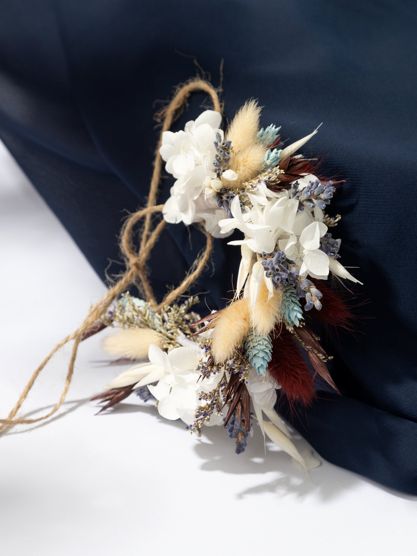 Dried Flower Corsage With A Beige And Navy Rustic Flower Of Roses