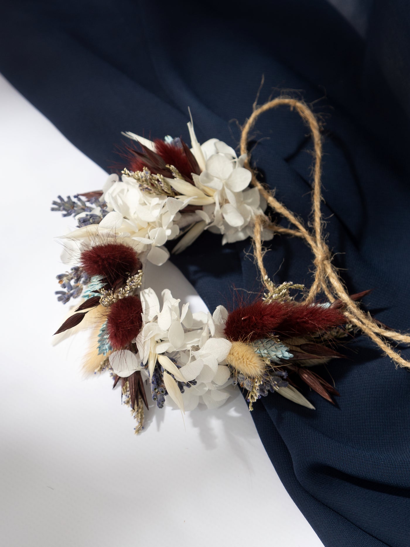 Dried Flower Corsage With A Beige And Navy Rustic Flower Of Roses