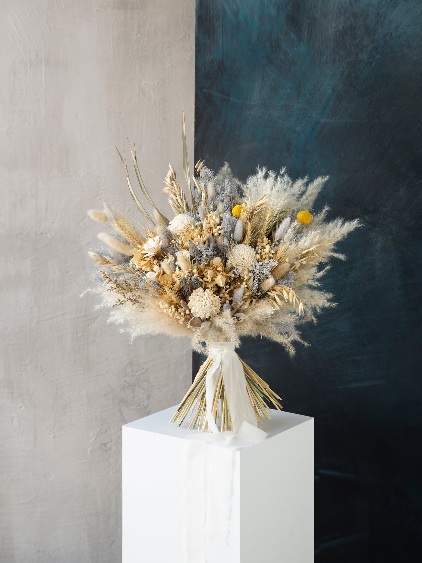 Navy blue and grey field wedding bouquet