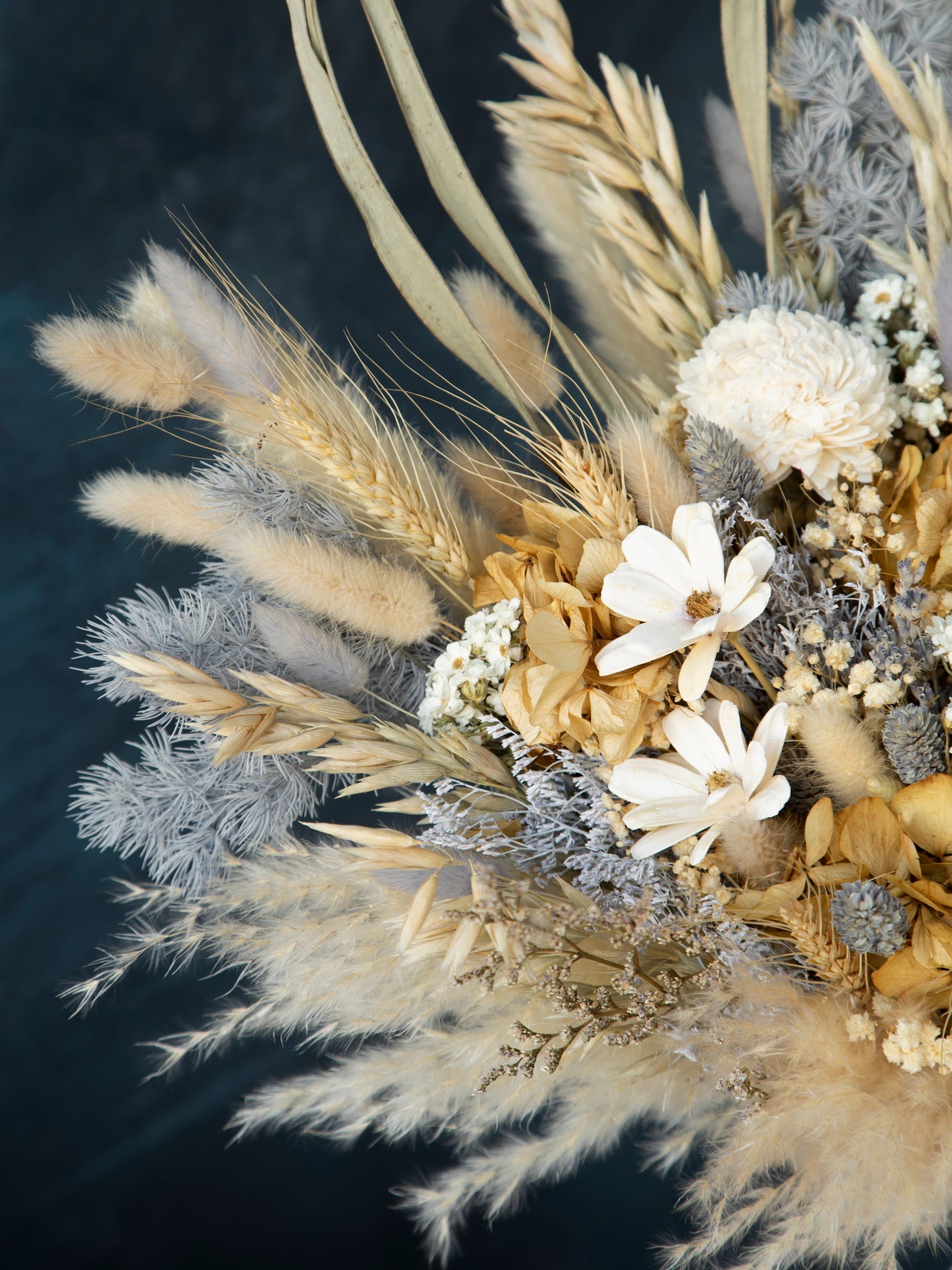 Navy blue and grey field wedding bouquet