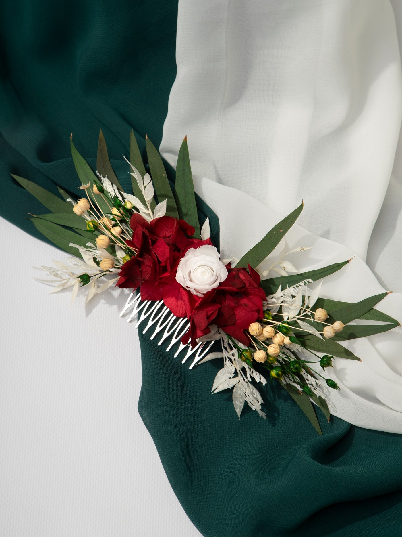 Hair Comb With Marsala Flowers For Your Wedding Day