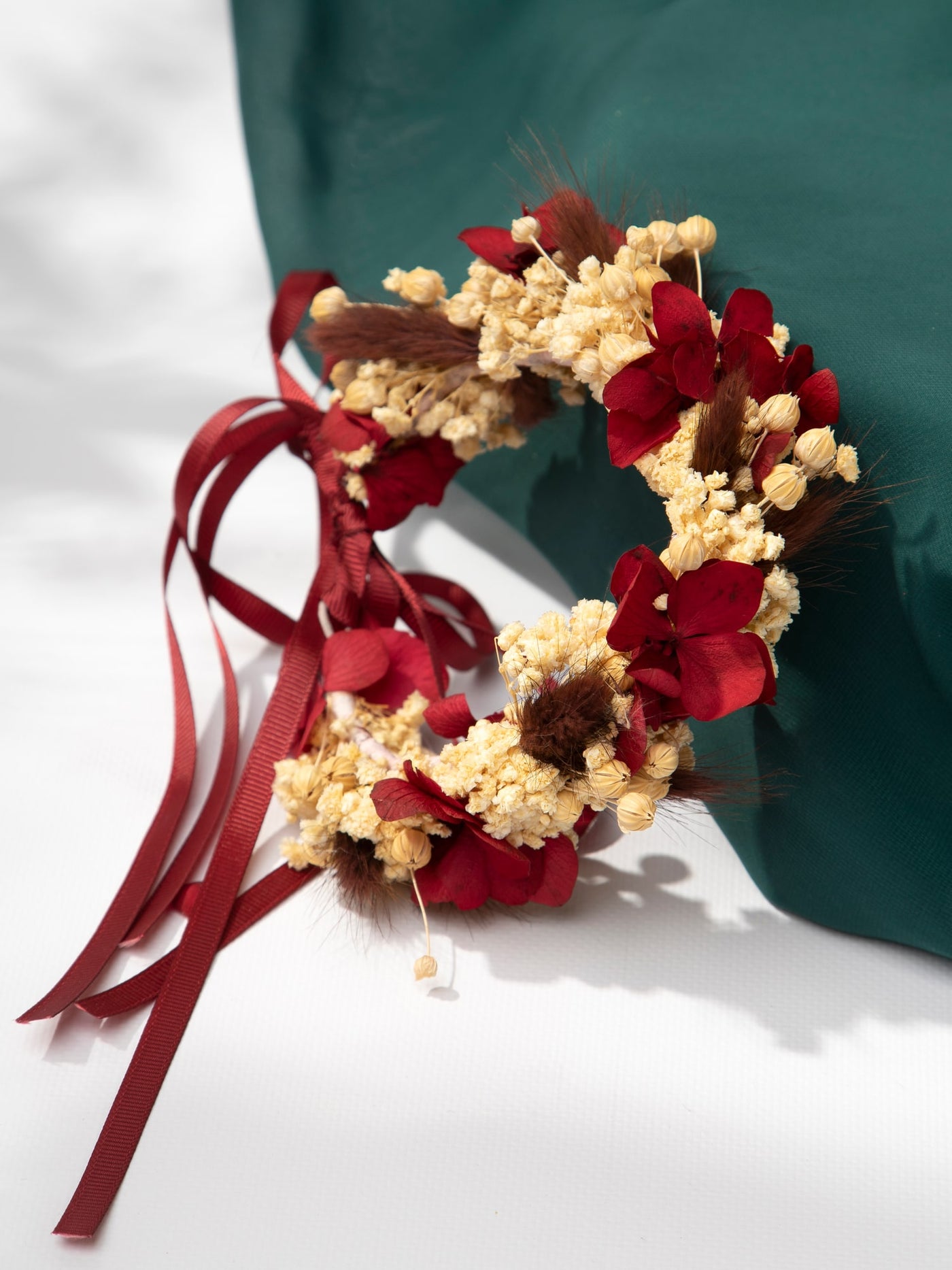 Wrist Corsage With A Dried Marsala Flowers