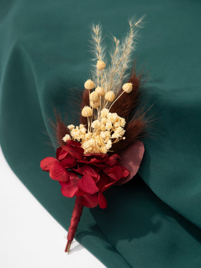 Boutonniere With A Dried Marsala Flowers