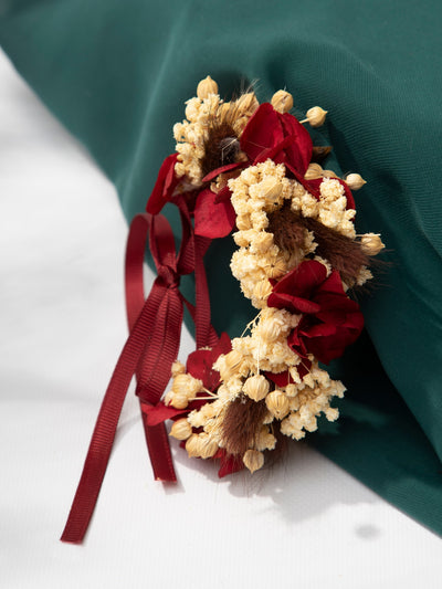 Wrist Corsage With A Dried Marsala Flowers