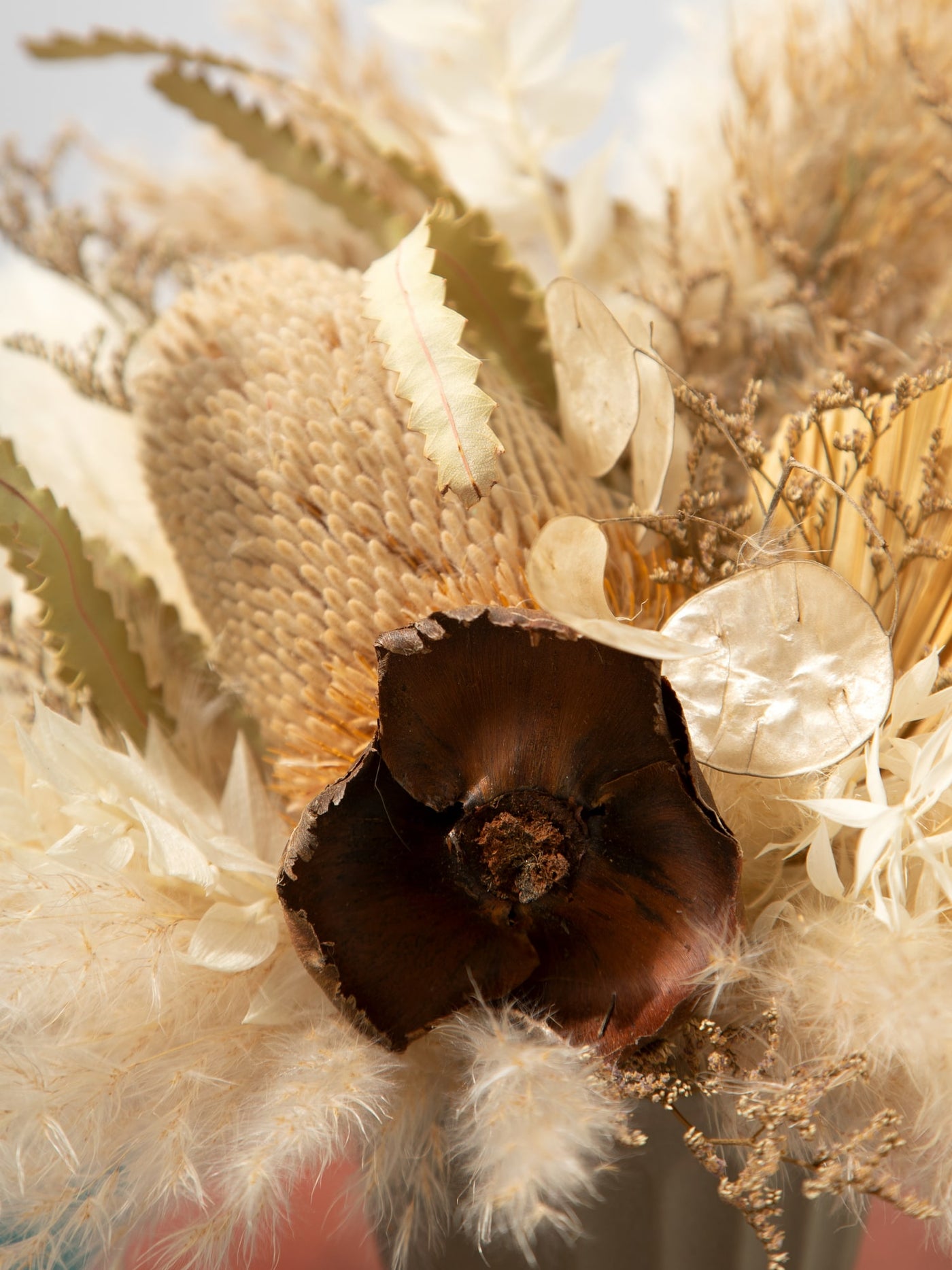 Centerpiece With Cream Rustic Flower Of Dried Wildflowers