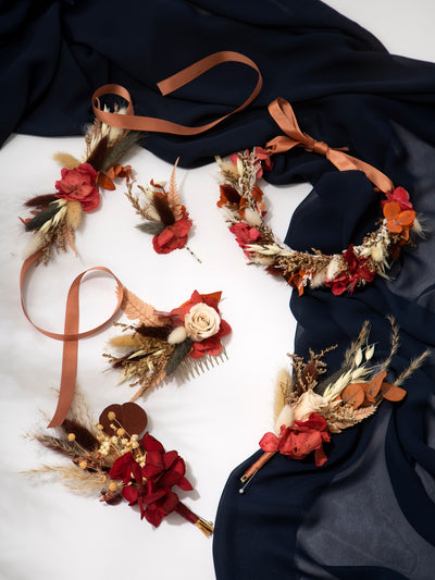 Dried Flower Crown With Preserved Hydrangea And Roses