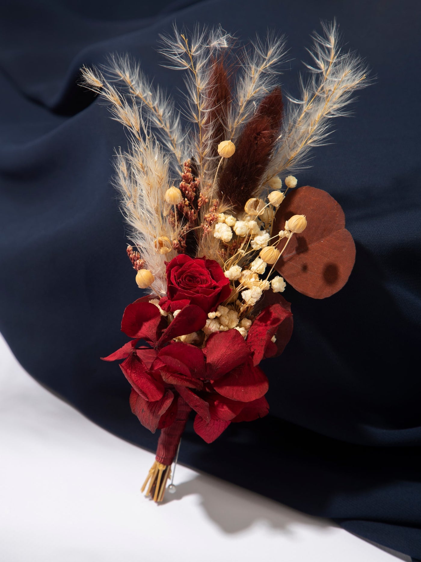 Boutonniere With A Dried Marsala Flowers