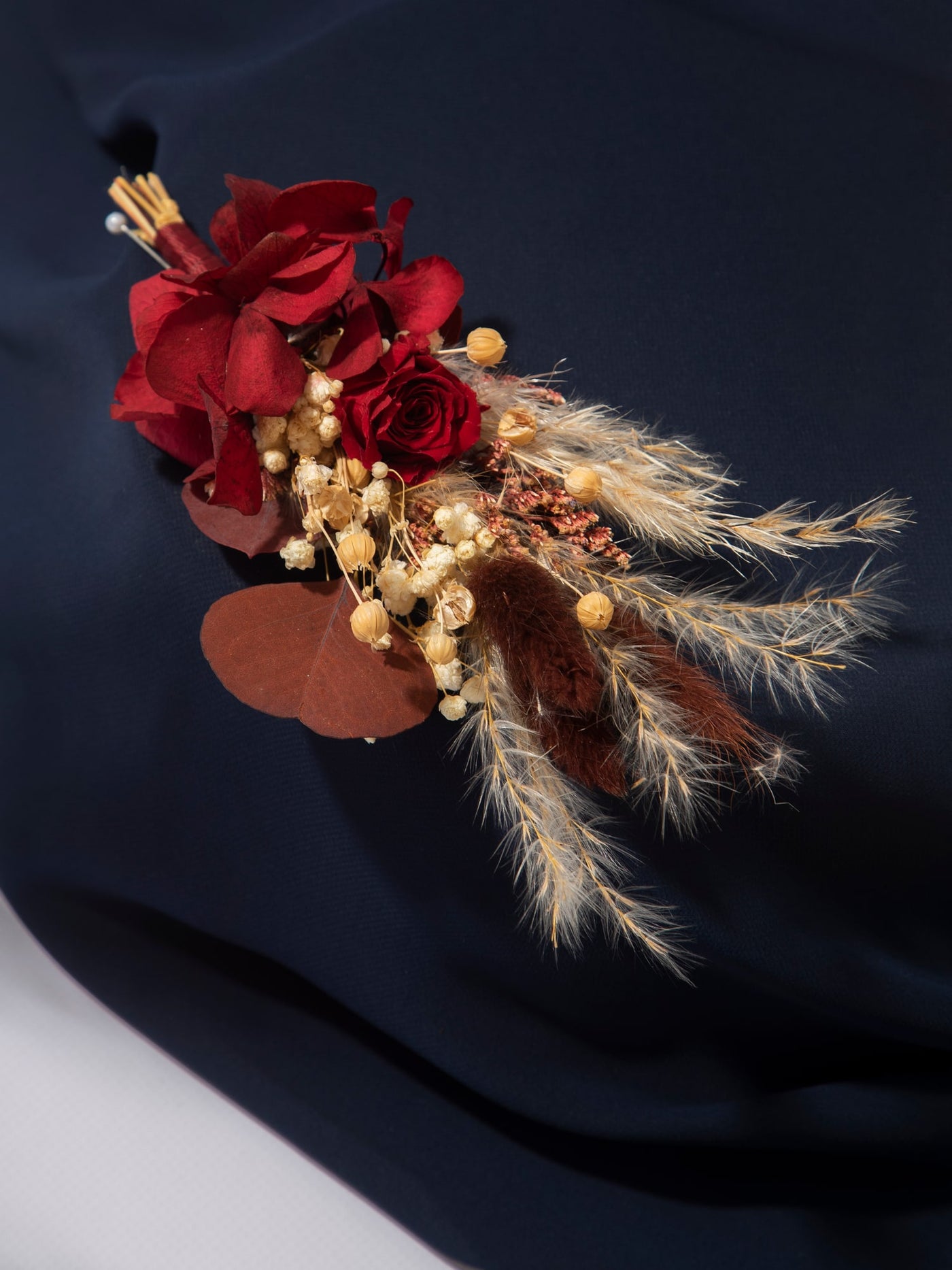 Boutonniere With A Dried Marsala Flowers