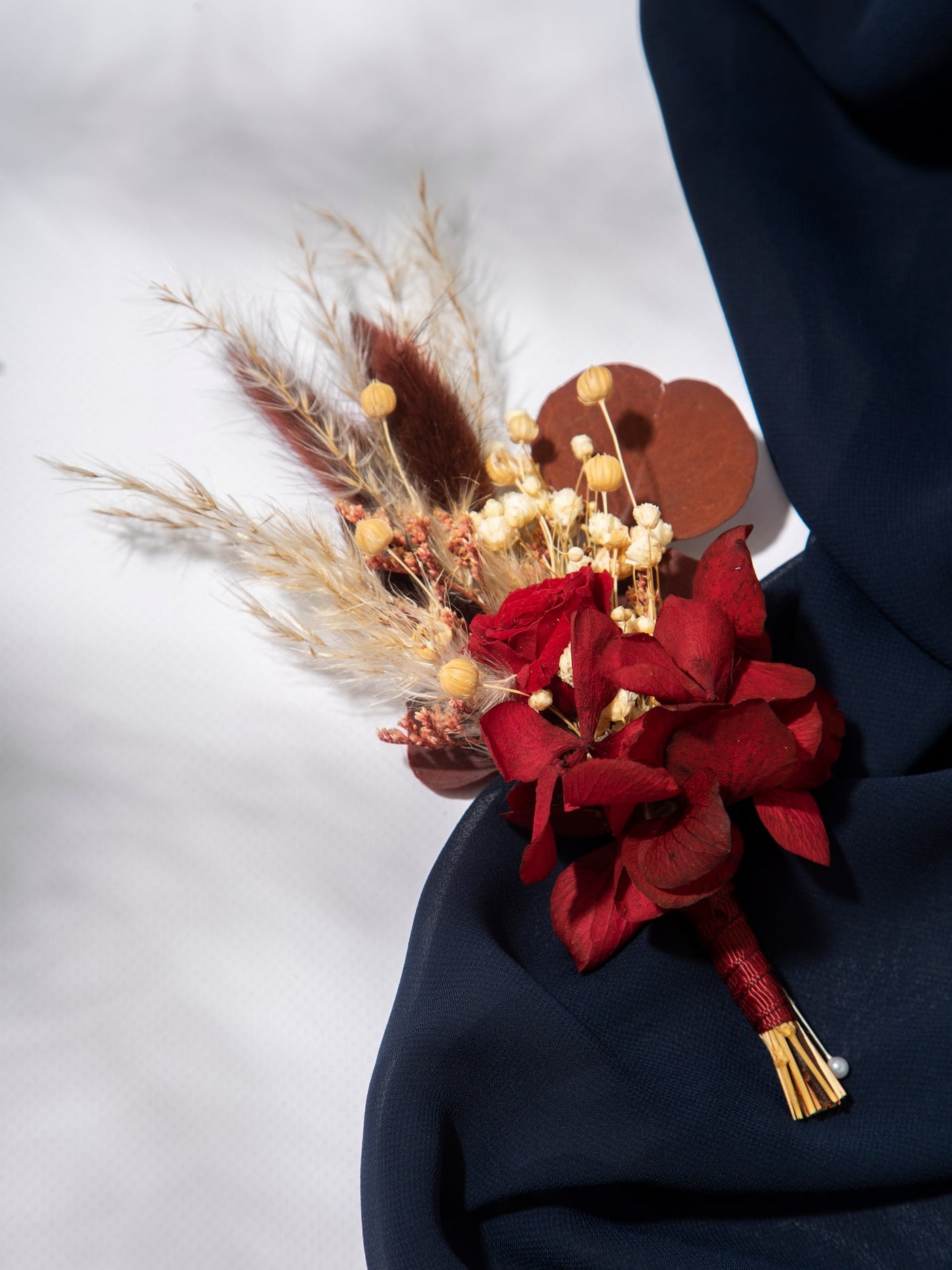 Boutonniere With A Dried Marsala Flowers