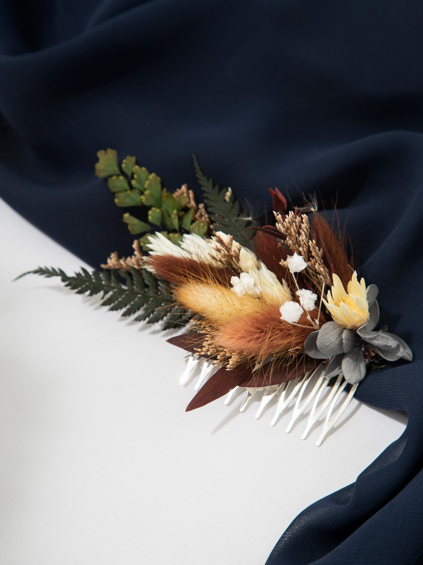 Hair Comb With Navy Flowers