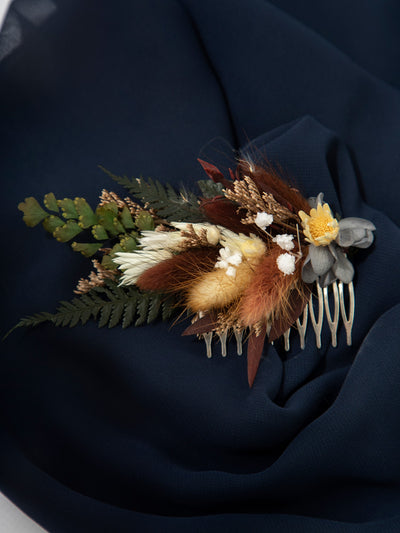 Hair Comb With Navy Flowers