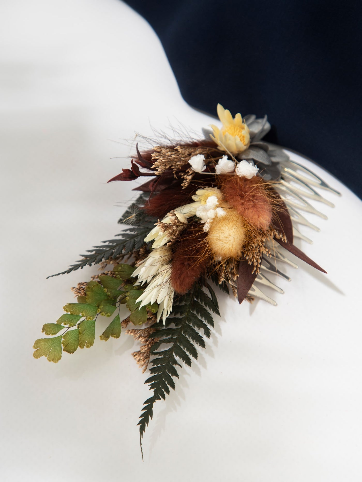 Hair Comb With Navy Flowers