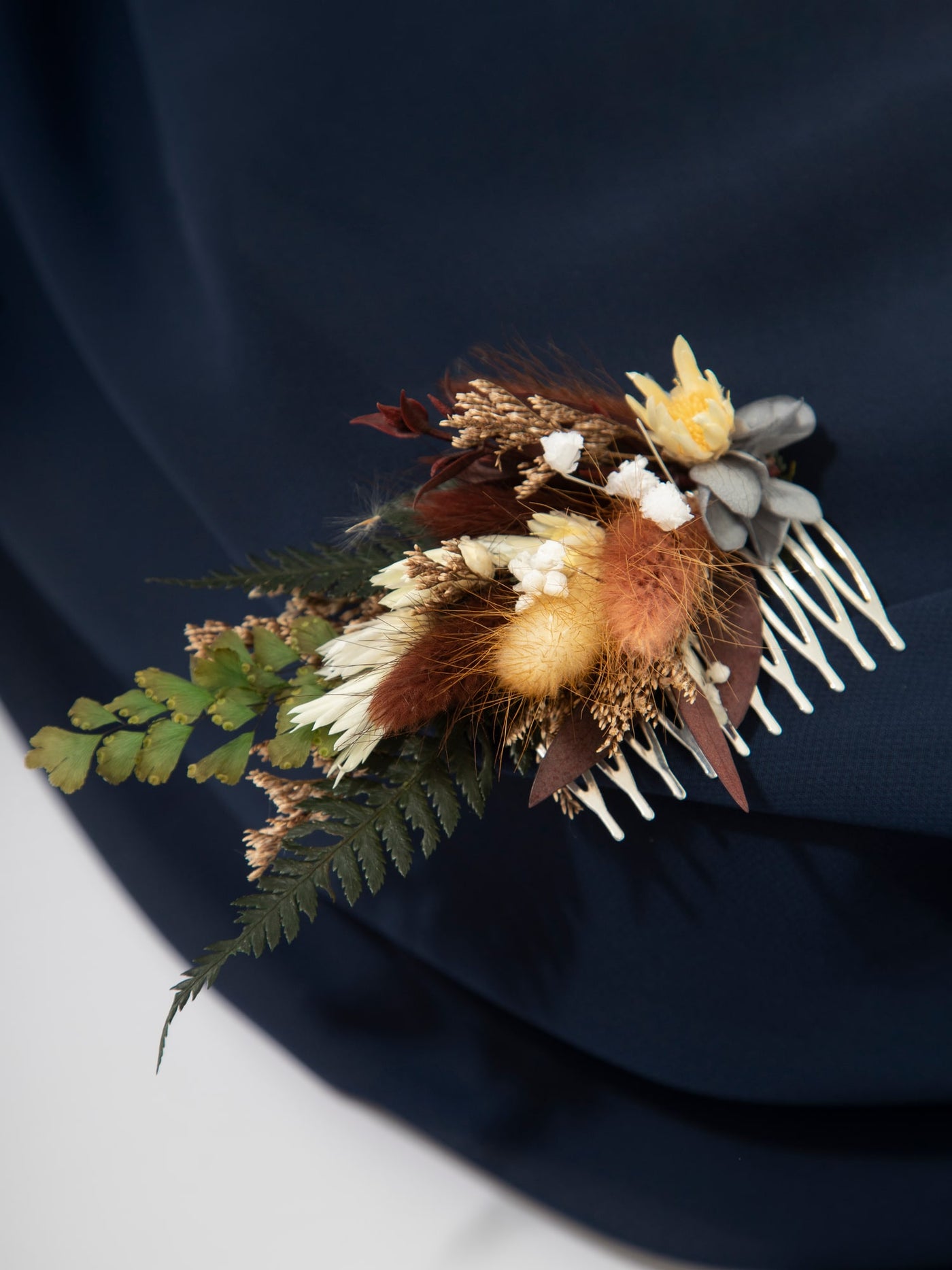 Hair Comb With Navy Flowers