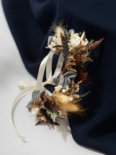 Wrist Corsage With Navy Flowers