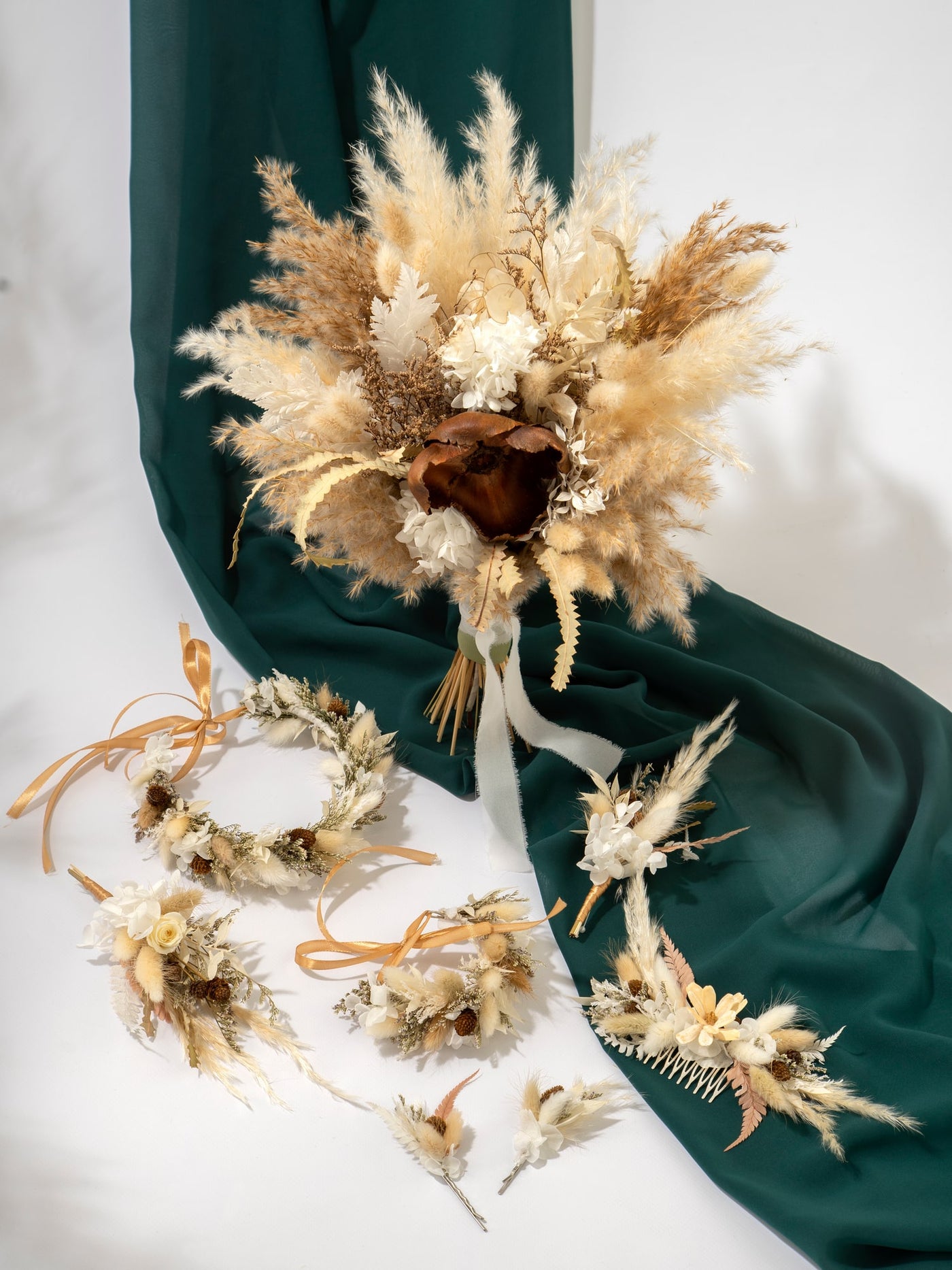 Bridesmaid Bouquet With Cream Rustic Flower Of Dried Wildflowers