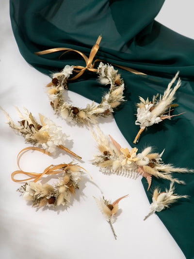 Boutonniere With Cream Rustic Flower Of Dried Wildflowers