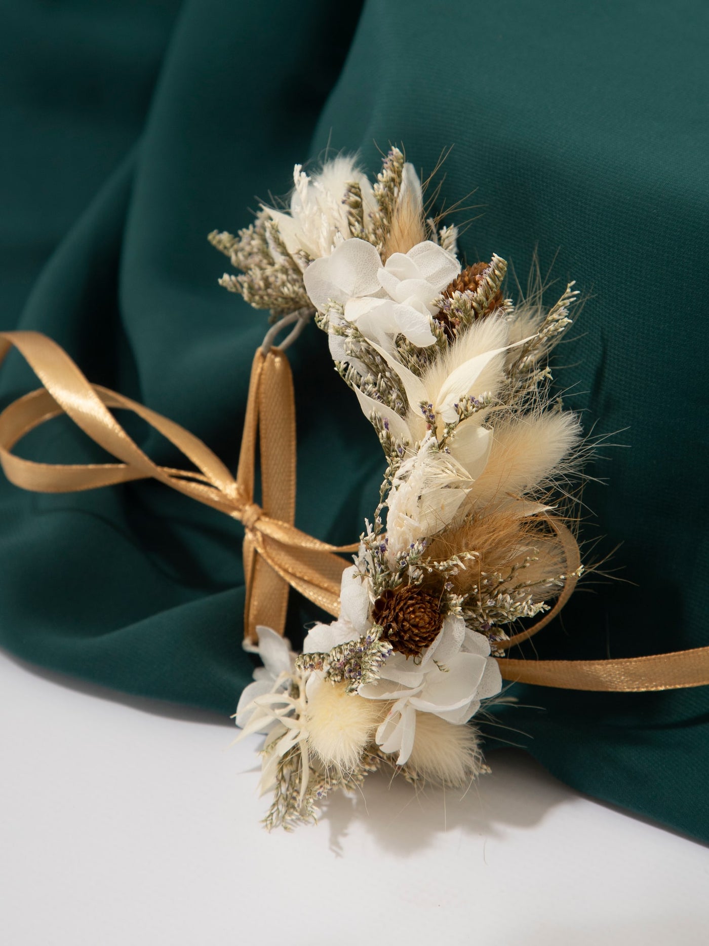 Wrist Corsage With Cream Rustic Flower Of Dried Wildflowers