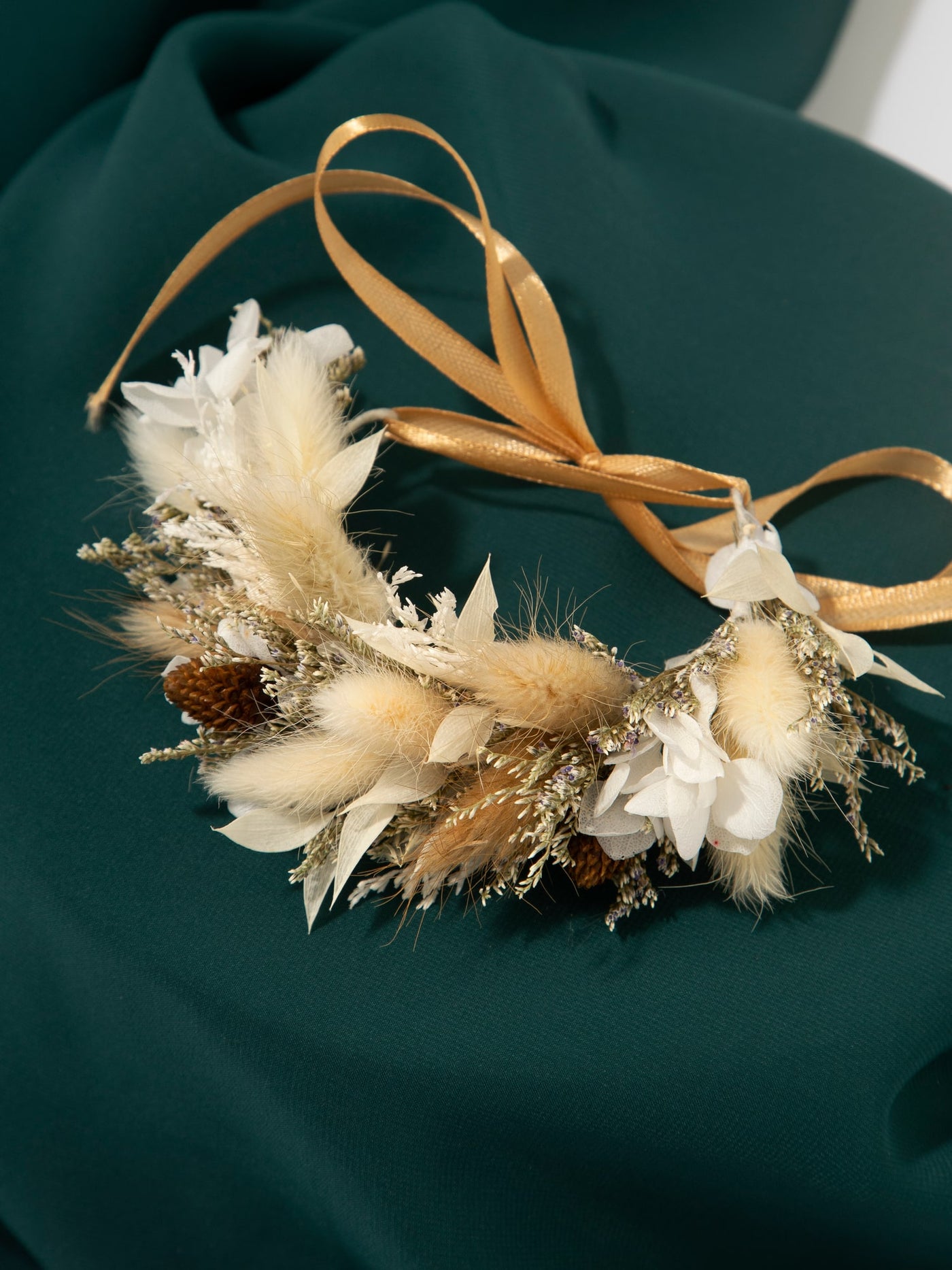 Wrist Corsage With Cream Rustic Flower Of Dried Wildflowers