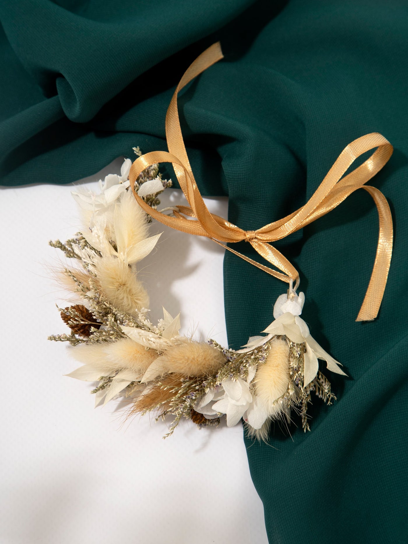 Wrist Corsage With Cream Rustic Flower Of Dried Wildflowers