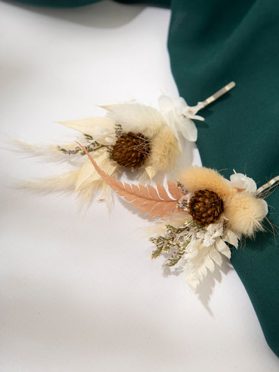 Bobby Pin With Cream Rustic Flower Of Dried Wildflowers