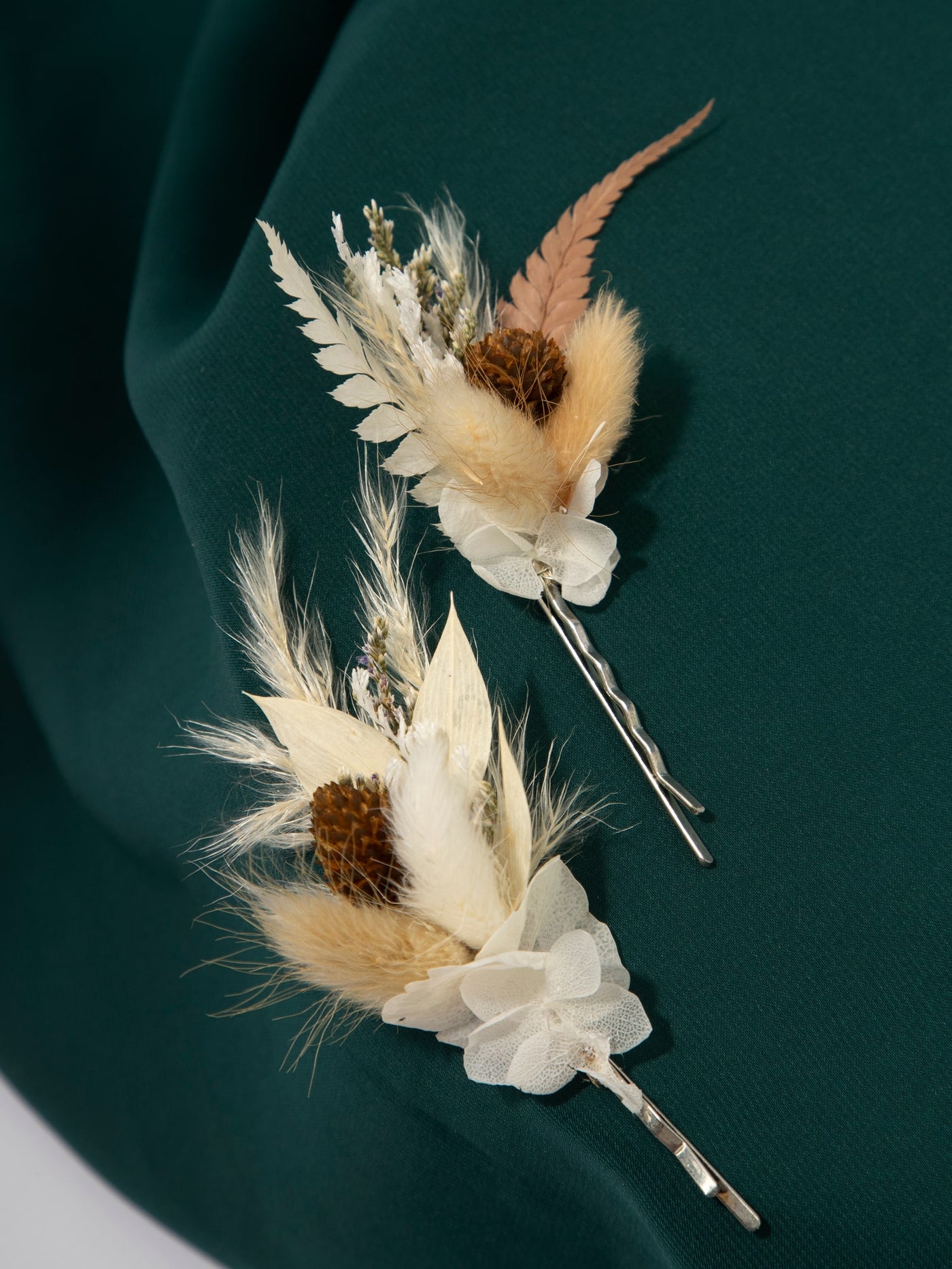 Bobby Pin With Cream Rustic Flower Of Dried Wildflowers