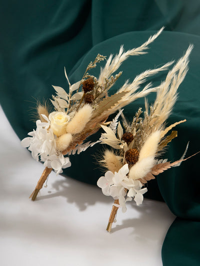 Boutonniere With Cream Rustic Flower Of Dried Wildflowers