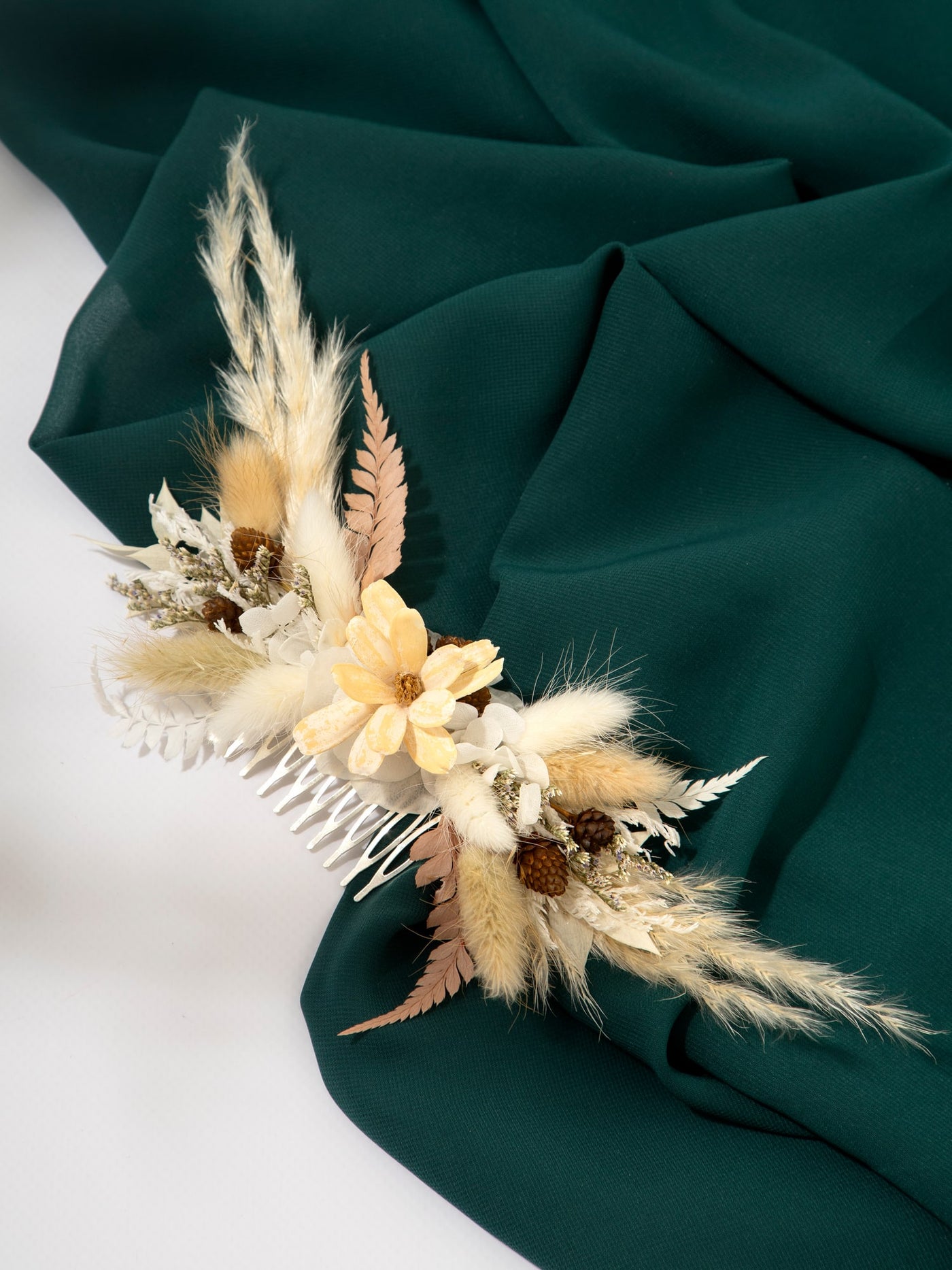 Hair Comb With Cream Rustic Flower Of Dried Wildflowers