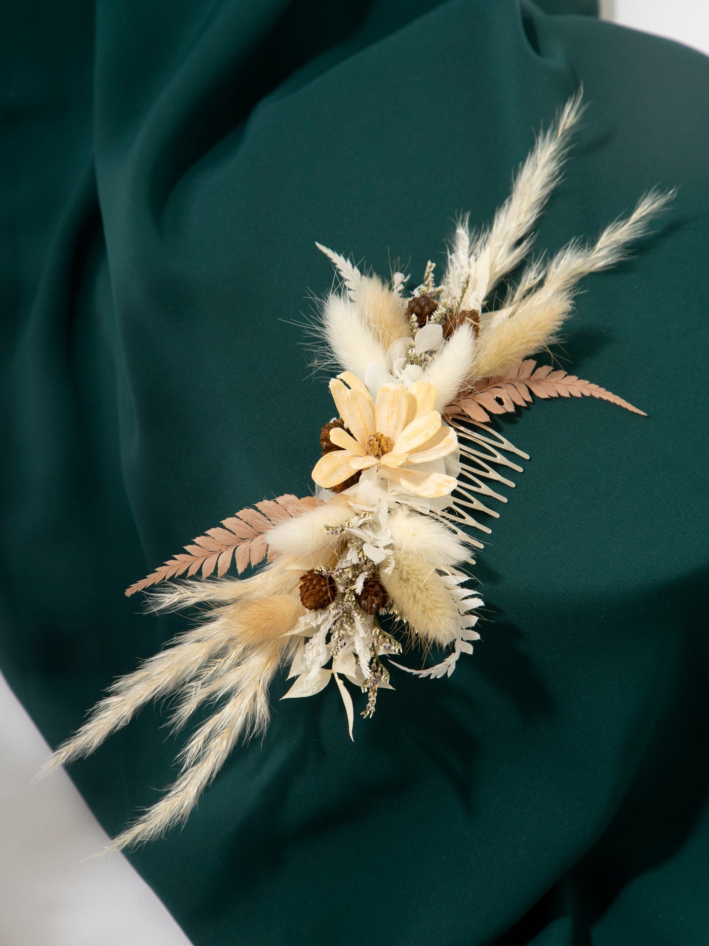 Hair Comb With Cream Rustic Flower Of Dried Wildflowers