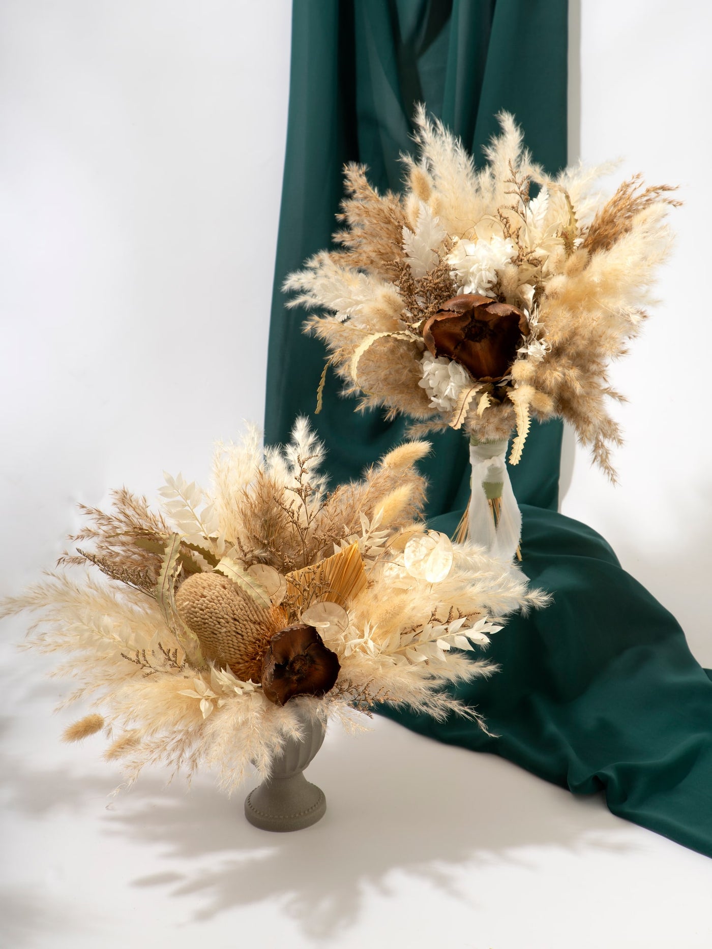 Centerpiece With Cream Rustic Flower Of Dried Wildflowers