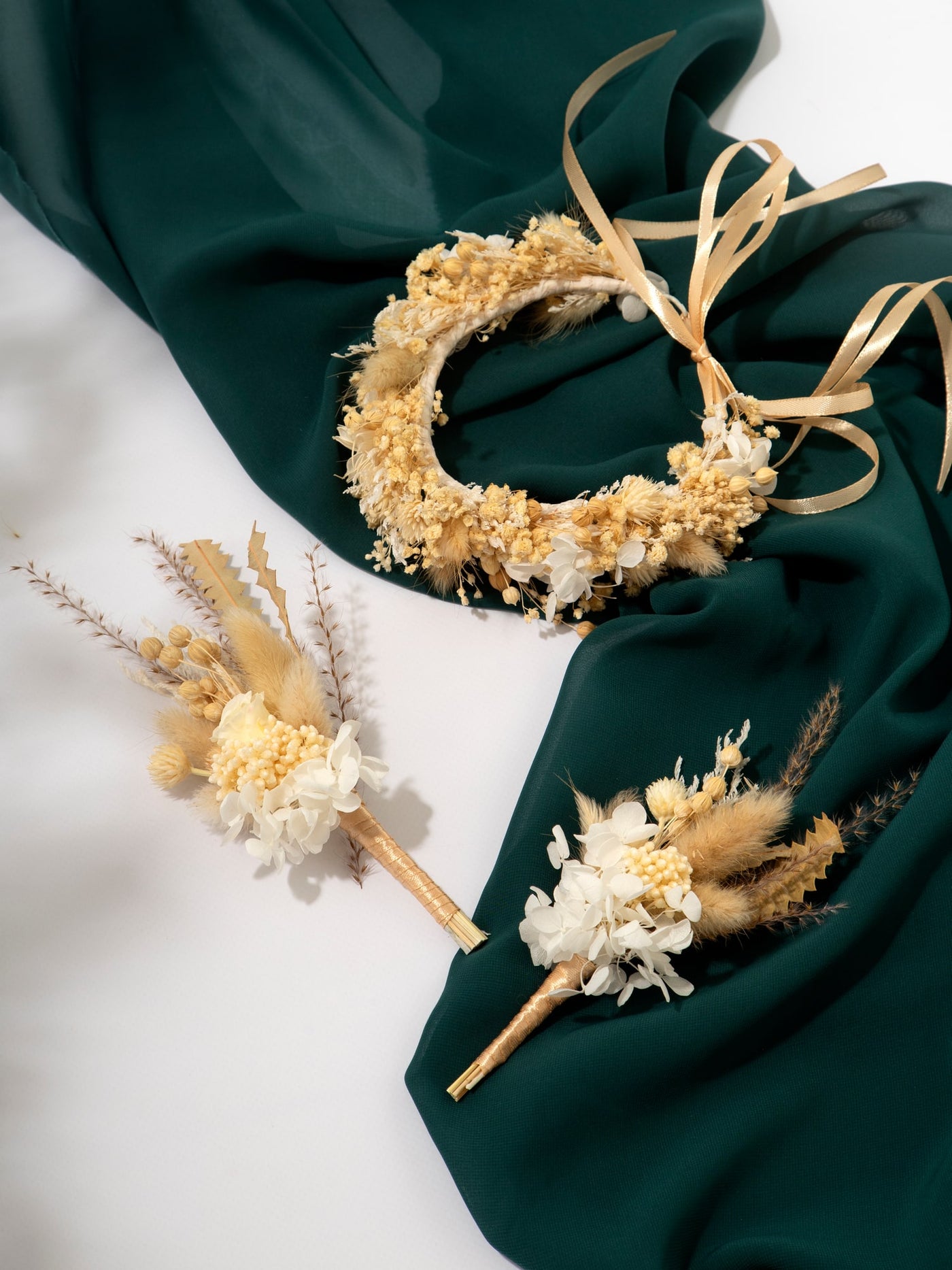 Boutonniere With Rose And Dried Rustic Wildflowers