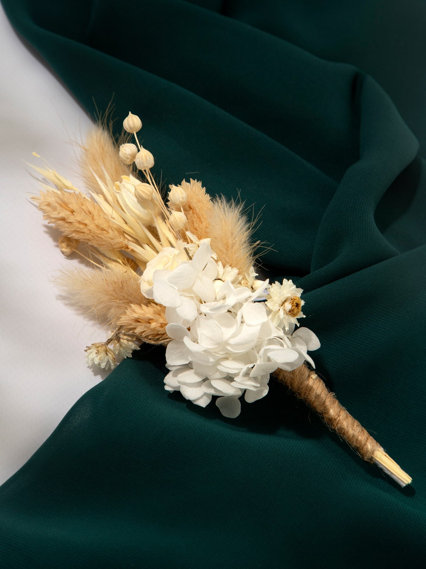 Boutonniere With Unique Rustic Flower Of Cream Wildflowers