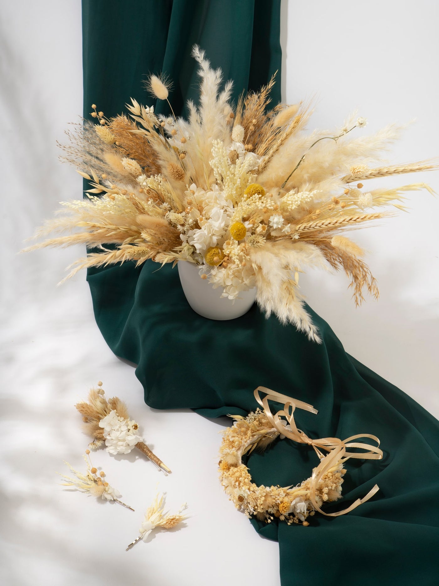 Boutonniere With Unique Rustic Flower Of Cream Wildflowers