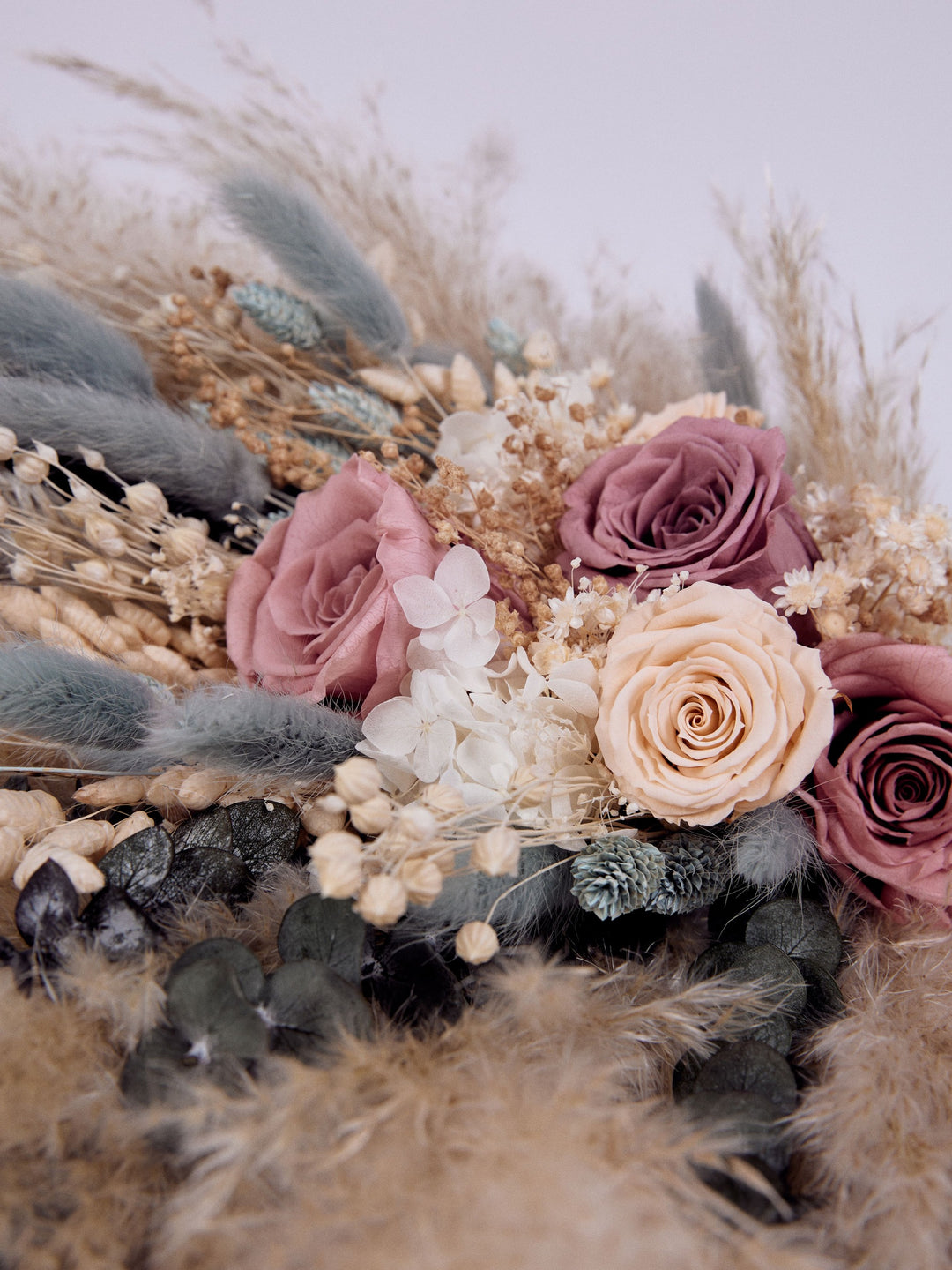 Dried Flowers with Silk Roses | Elopement Bouquet | Dry Flowers White outlet and Beige Natural Bouquet| Pampas Grass Arrangement Dried Centerpiece