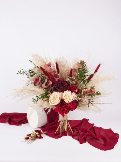 wedding bouquet on marsala fabric 2