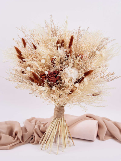 Bridal terracotta bouquet with beige dusty flowers