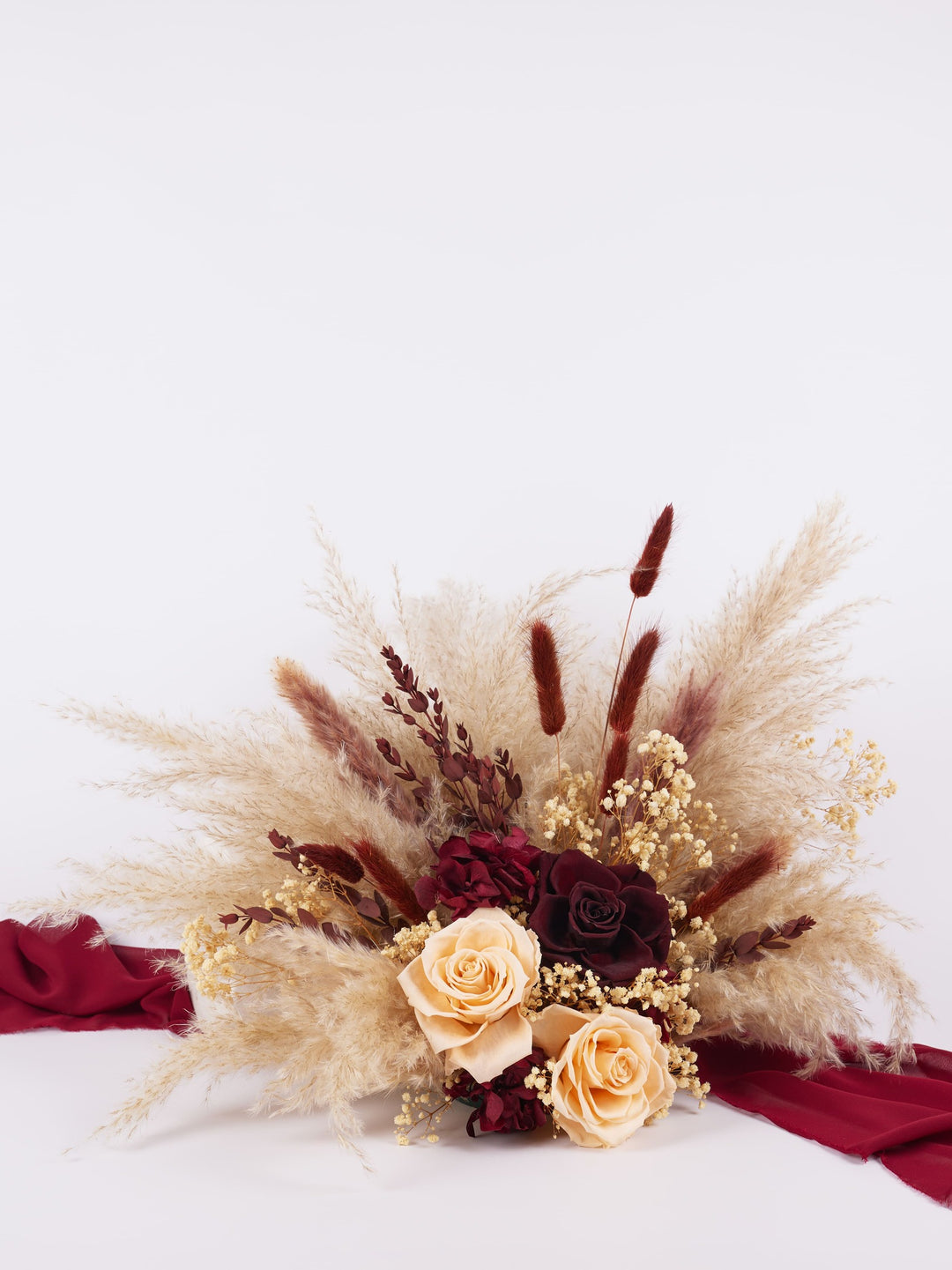 Dried Flowers with buy Silk Roses | Elopement Bouquet | Dry Flowers White and Beige Natural Bouquet| Pampas Grass Arrangement Dried Centerpiece