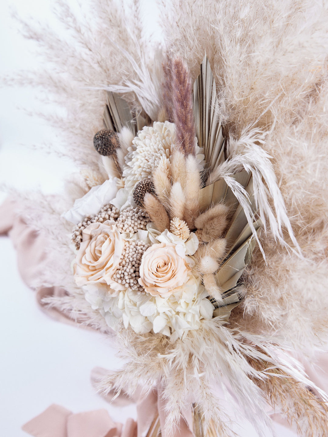 Boho Pampas popular Grass Palm Leaf Bridal Bouquet w/Boutonnière