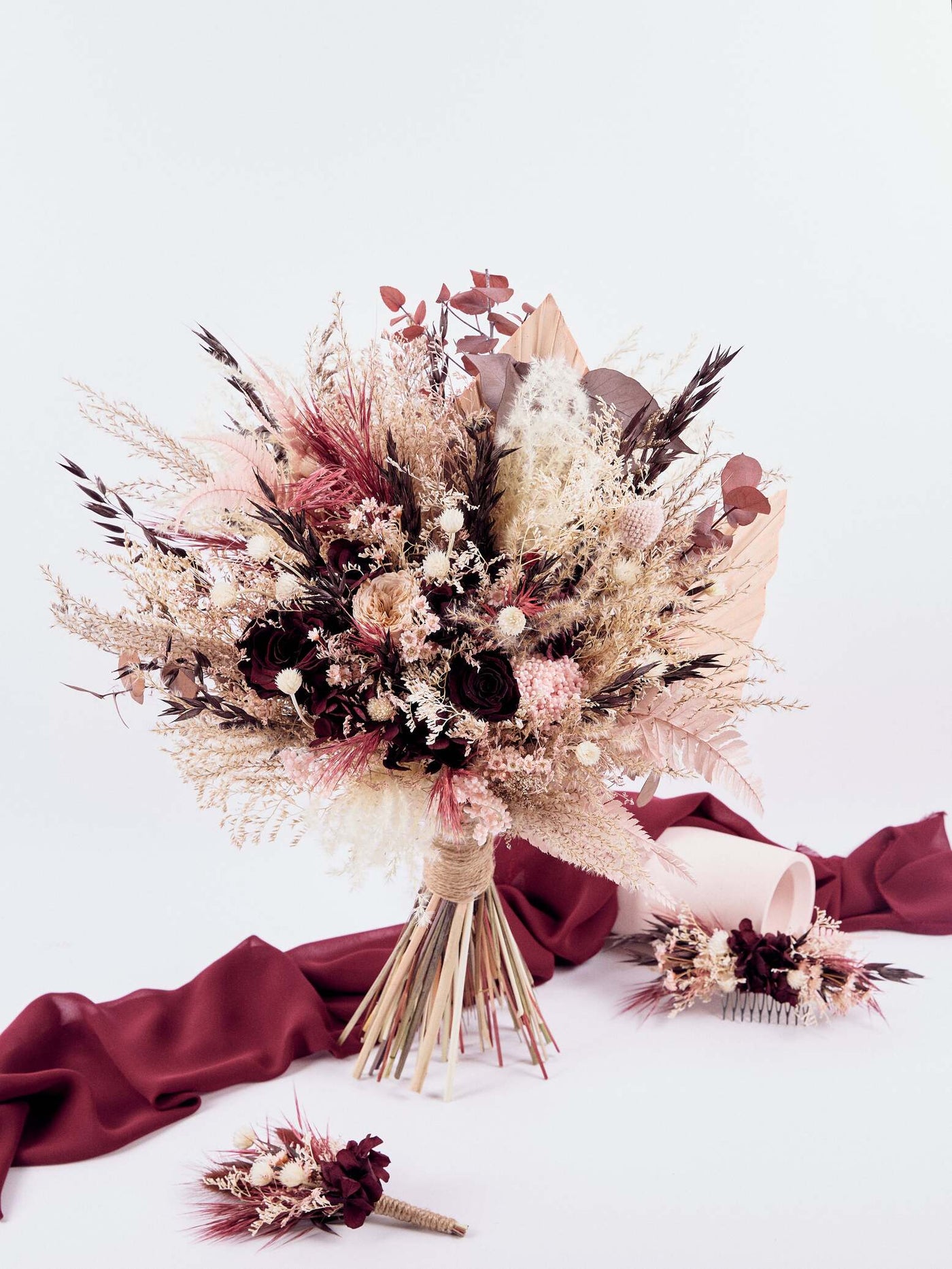 Bridal burgundy bouquet with dusty rose