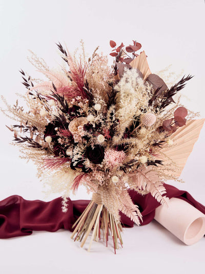 Bridal burgundy bouquet with dusty rose