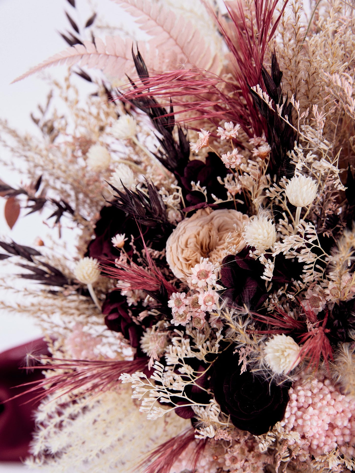 Bridal burgundy bouquet with dusty rose